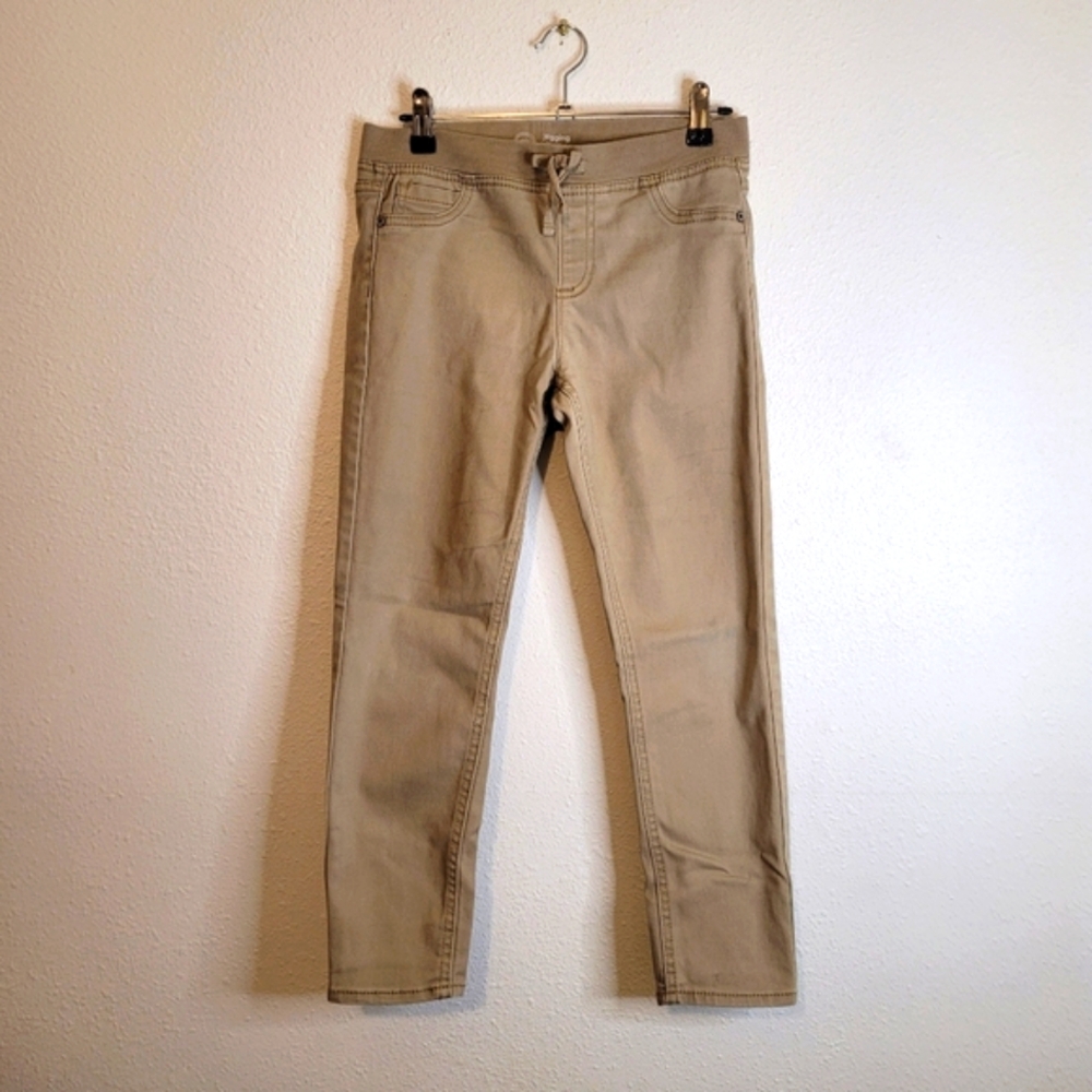 WonderNation Elastic Waist Stretch Jeggings Khaki Kid Girls Sz L 10-12 PLUS FUC